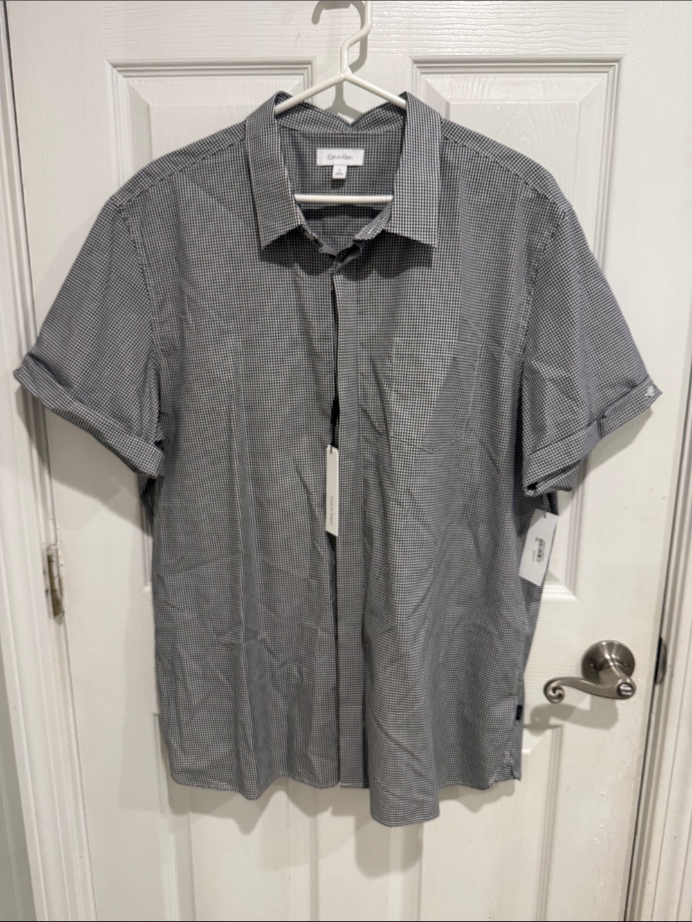 Calvin Klein Men's Short Sleeve Button-Down Shirt - Gray Micro-Check